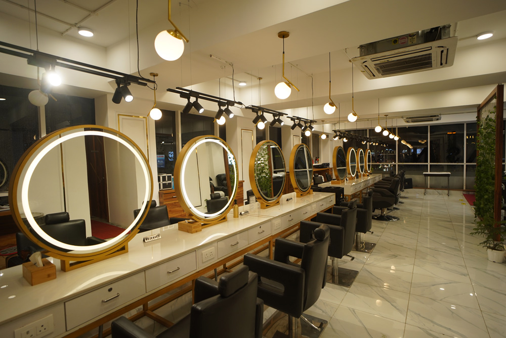 Luxury salon reception interior design Delhi