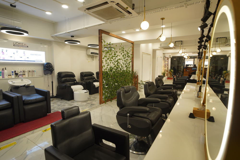 Minimalistic salon styling station interior design