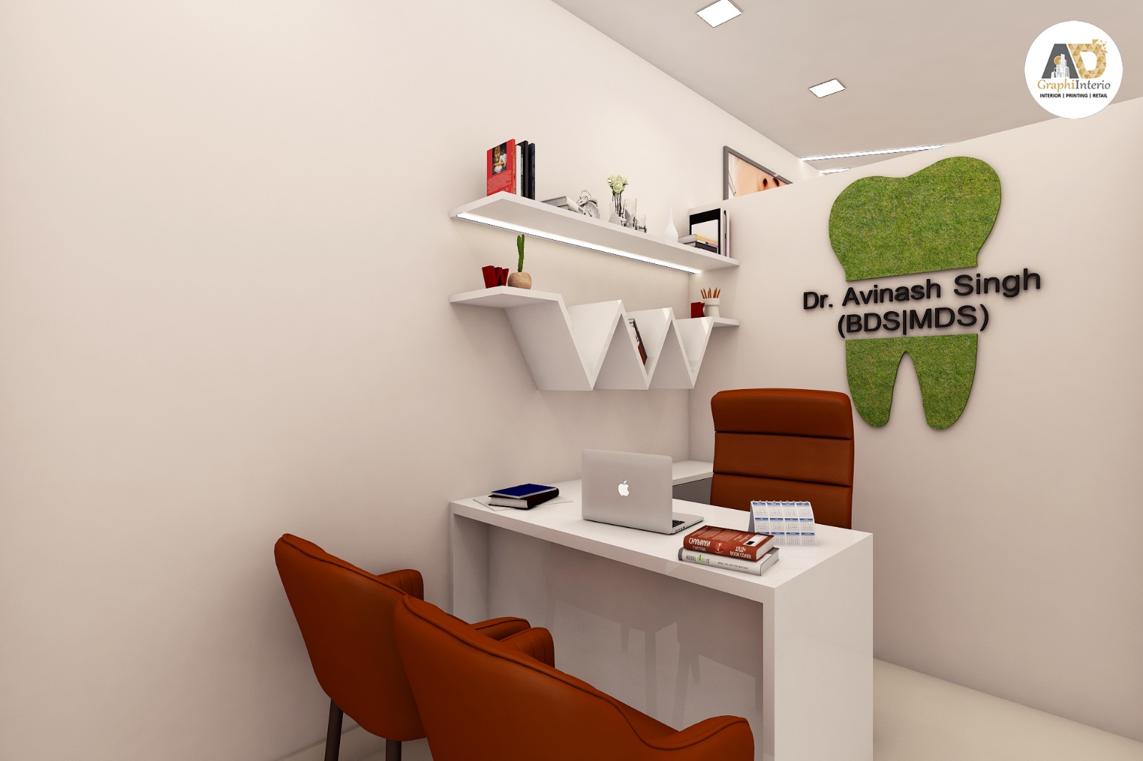Modern dental clinic reception interior design in Delhi