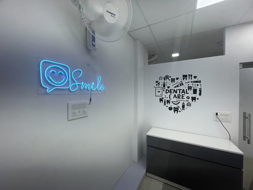 Modern dental clinic reception interior design in Delhi